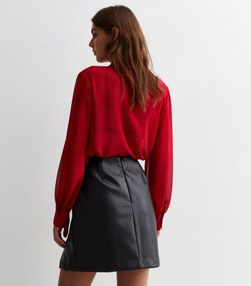Black Leather-Look Split Hem Mini Skirt New Look