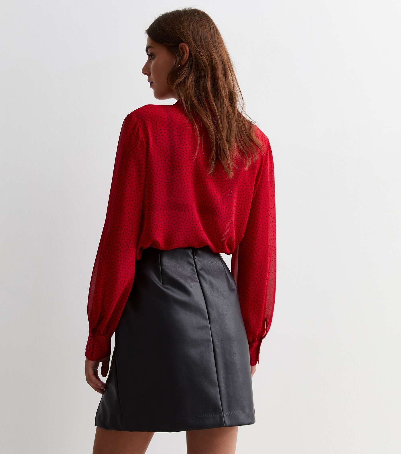 Black Leather-Look Split Hem Mini Skirt