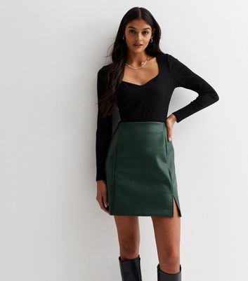 Green leather on sale mini skirt