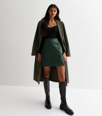 Green leather 2024 skirt new look