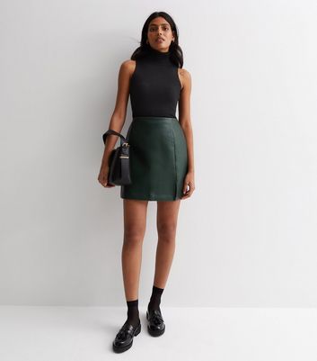 Green leather cheap skirt long