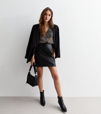 Black Leather-Look Mini Skirt New Look