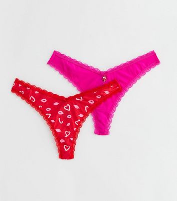 2 Pack Pink and Red Candy Cane V Front Thongs New Look