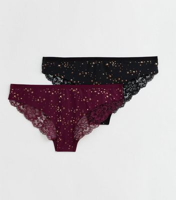 2 Pack Black and Burgundy Star Seamless Briefs New Look