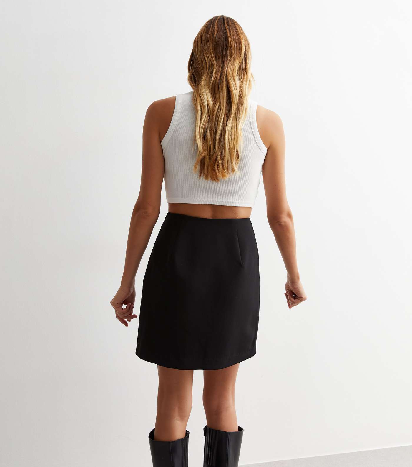 Slit-hem Mini Skirt - Black - Ladies