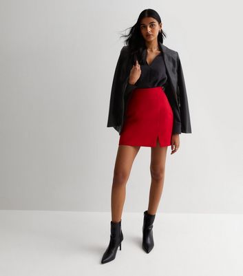 Red Split Hem Mini Skirt New Look