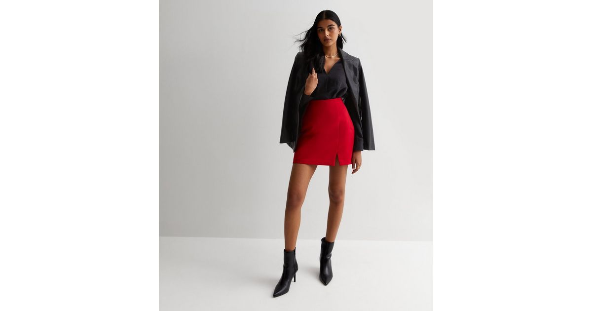 Red Split Hem Mini Skirt | New Look