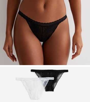 2 Pack Black and White Lace Tanga Briefs