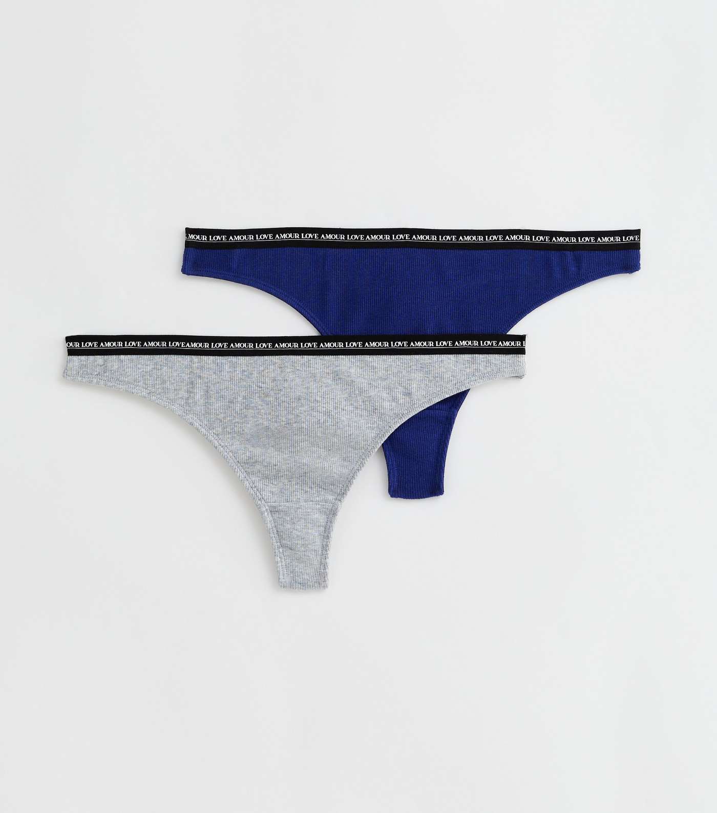 2 Pack Bright Blue and Grey Ribbed Logo Band Thongs Image 5