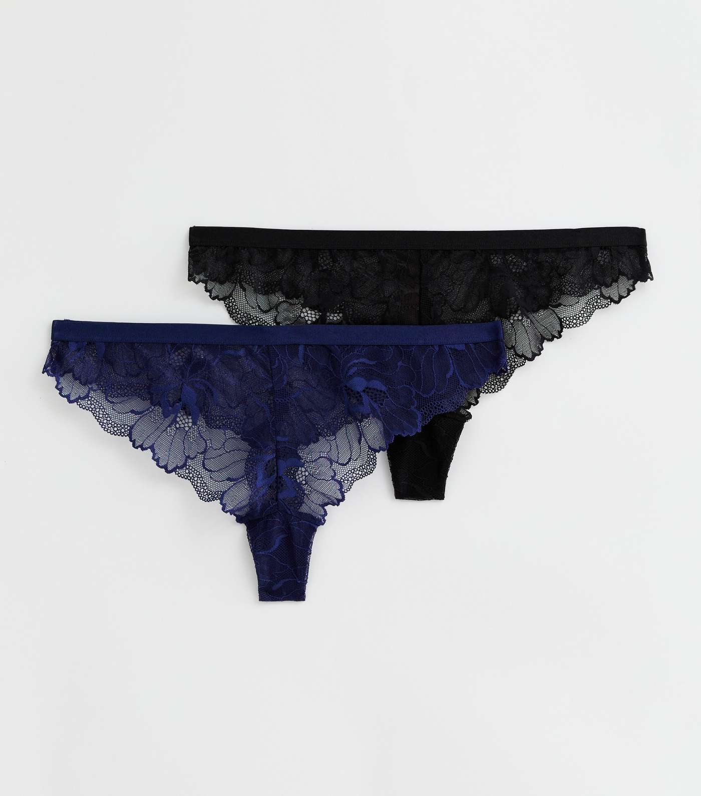 2 Pack Black and Indigo Lace Thongs Image 5