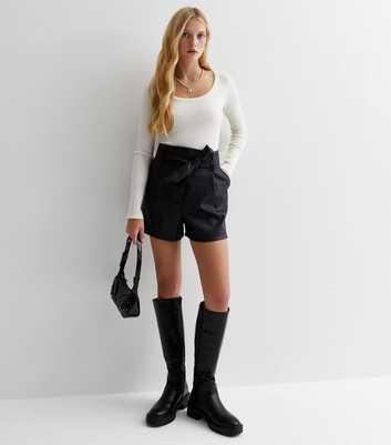 Petite Black Leather-Look Belted Shorts