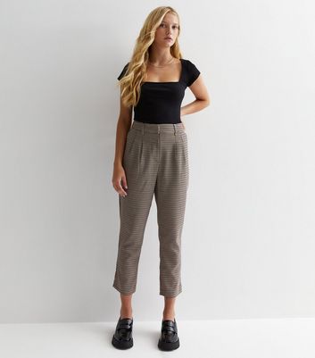 Corduroy Mid Waist Check Flared Trousers - Cider