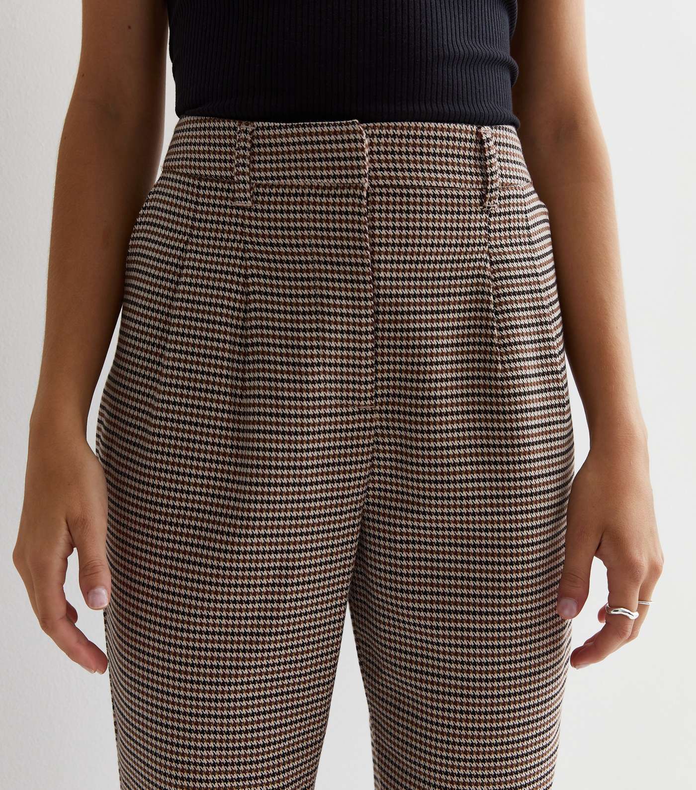 Petite Brown Heritage Check High Waist Tapered Trousers Image 3
