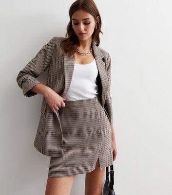 Brown Heritage Check Split Hem Mini Skirt New Look