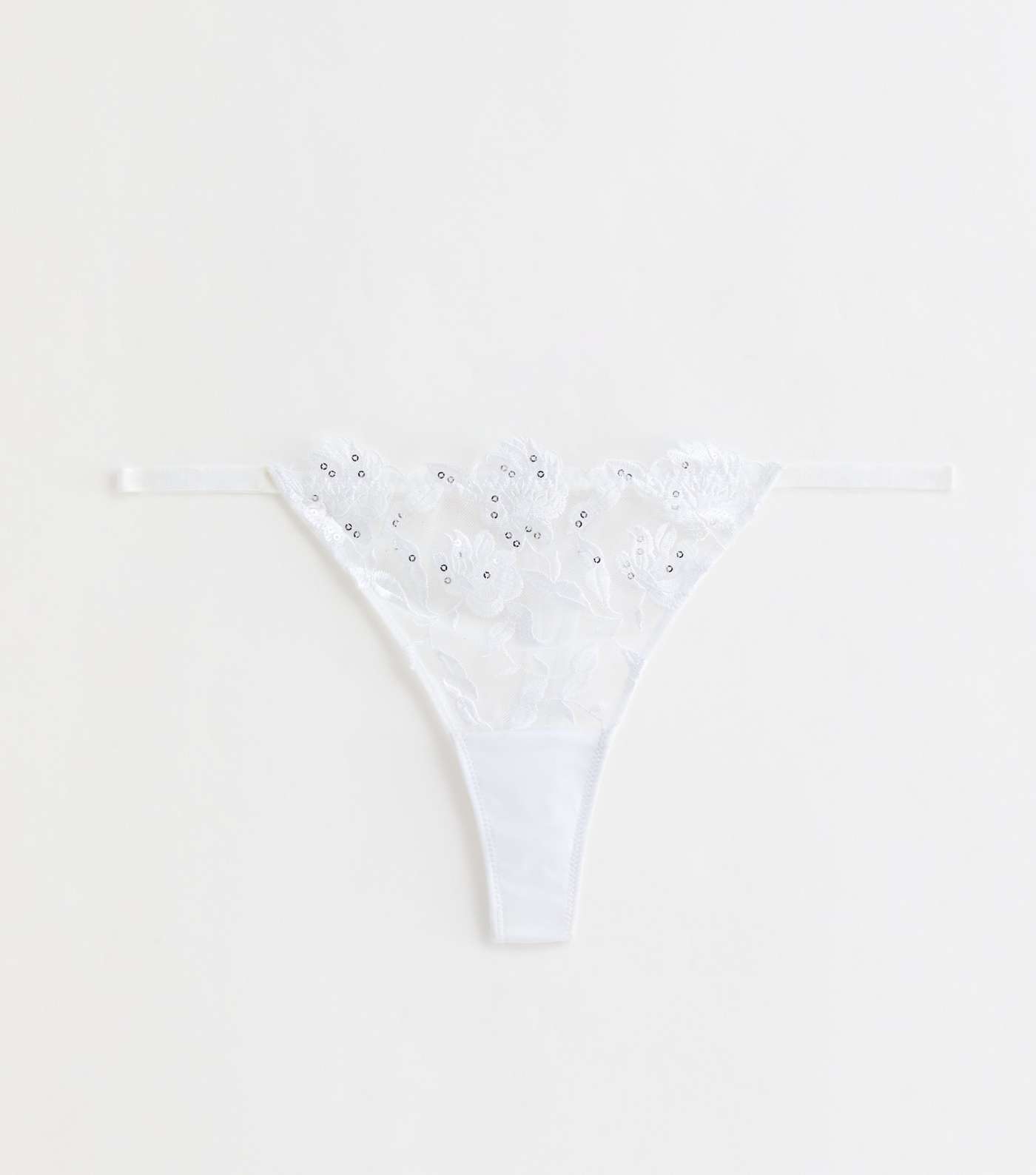 White Sequin Embroidered Thong Image 5