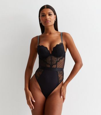 Fashion Bodysuits - A Sexy Black Knit & Lace Bodysuit