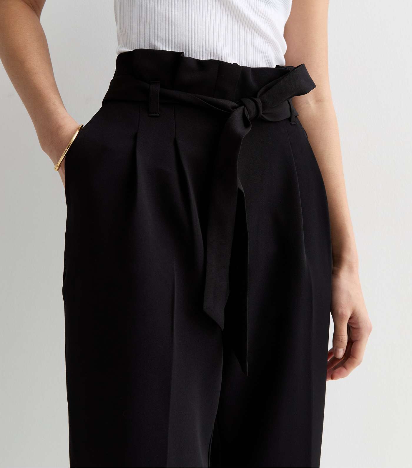 Black High Waist Paperbag Trousers Image 2