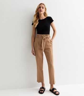 Camel High Waist Paperbag Trousers