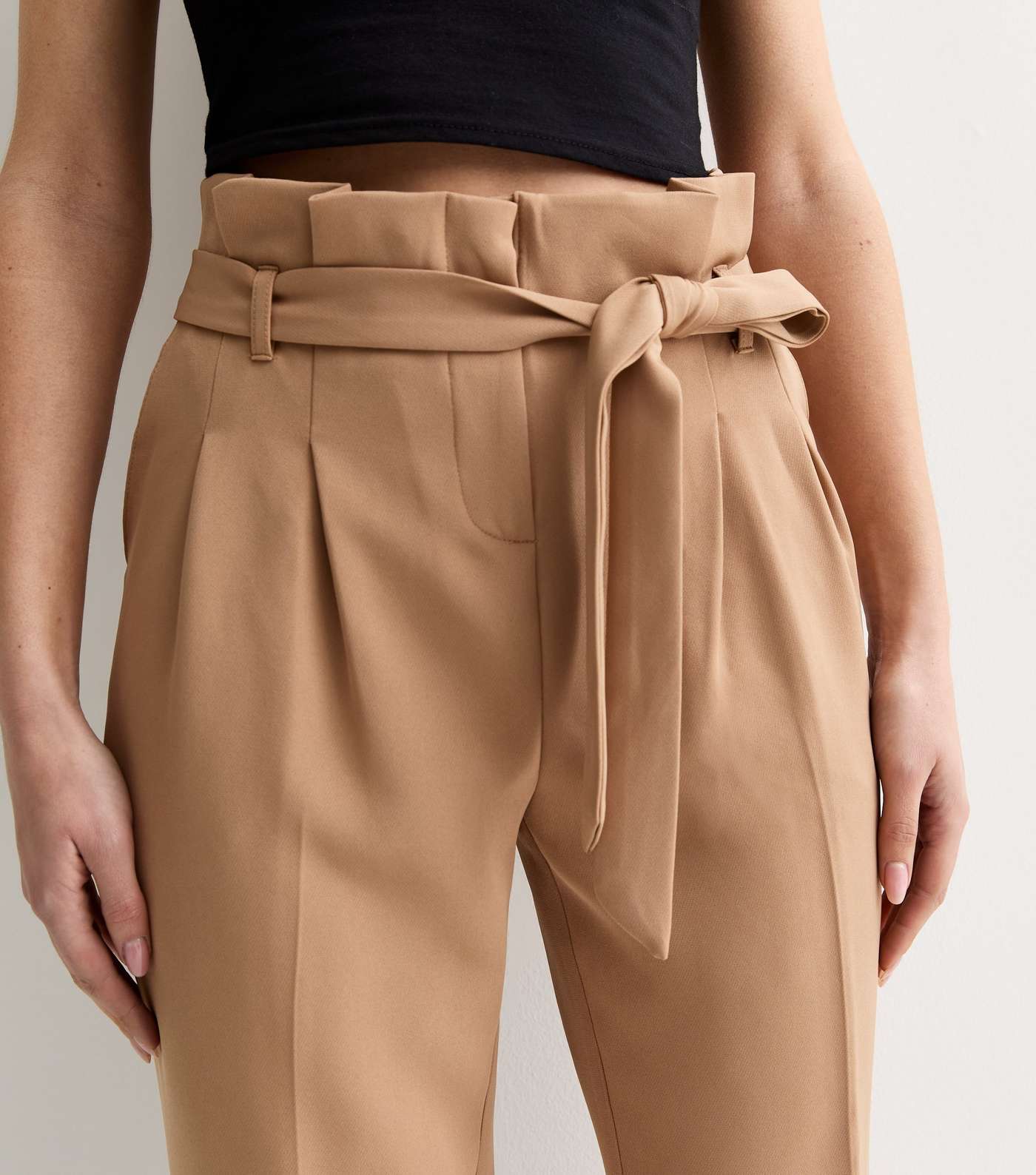 Camel High Waist Paperbag Trousers Image 3