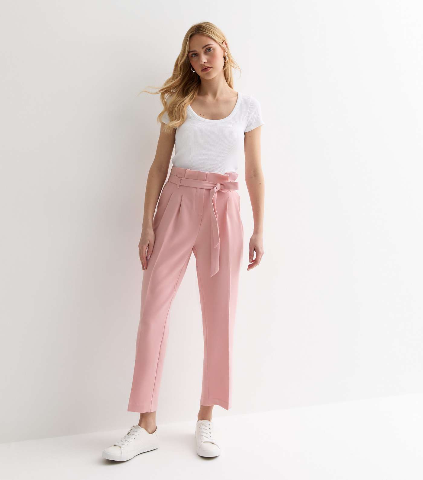 Pink High Waist Paperbag Trousers