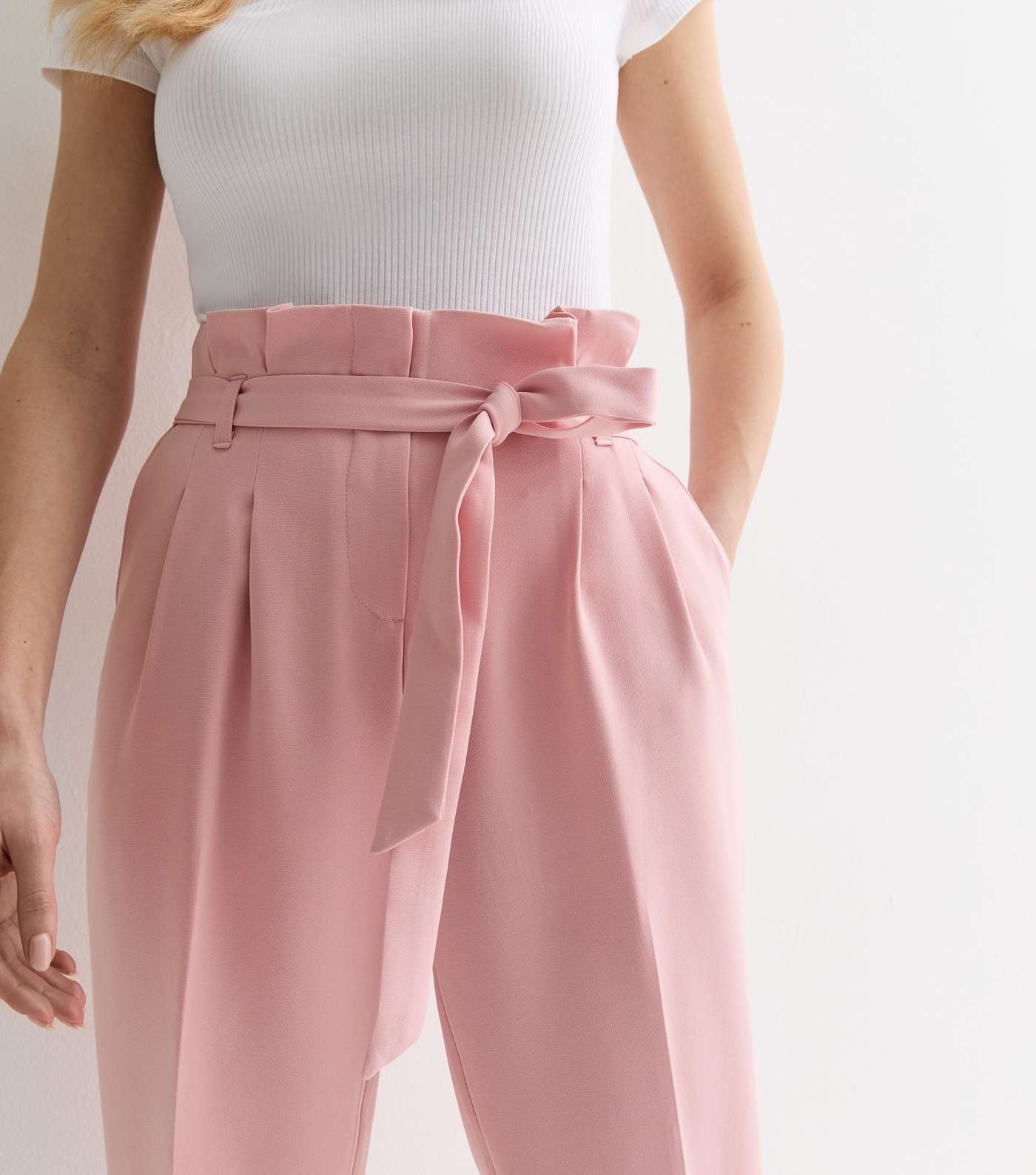 Pink High Waist Paperbag Trousers Image 3