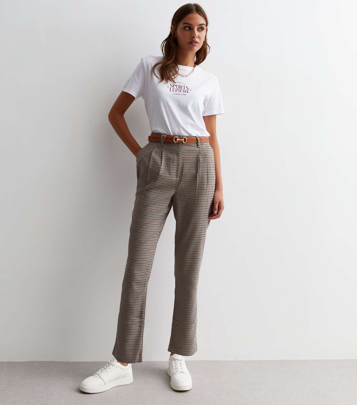Brown Dogtooth High Waist Tapered Trousers Image 2