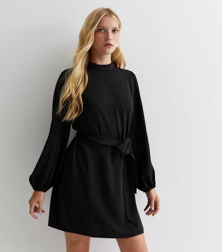 Petite Black High Neck Belted Mini Dress | New Look Petite Black High Neck Belted Mini Dress | New Look