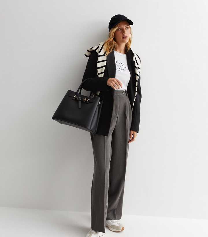 Dark Grey Wide Leg Tailored Trousers