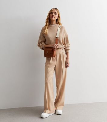 Stone Wide Leg Tailored Trousers New Look