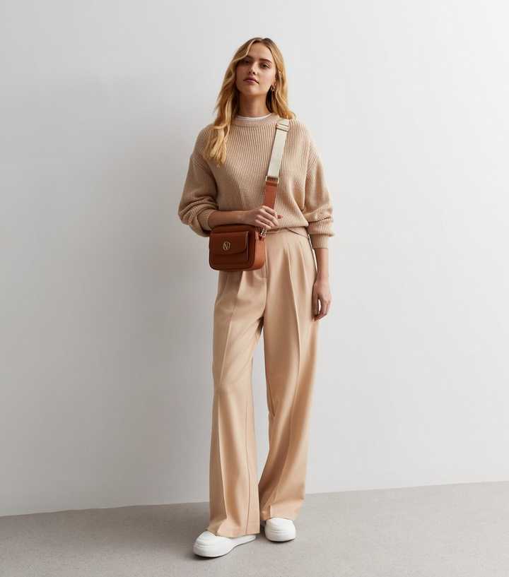 Stone Wide Leg Tailored Trousers