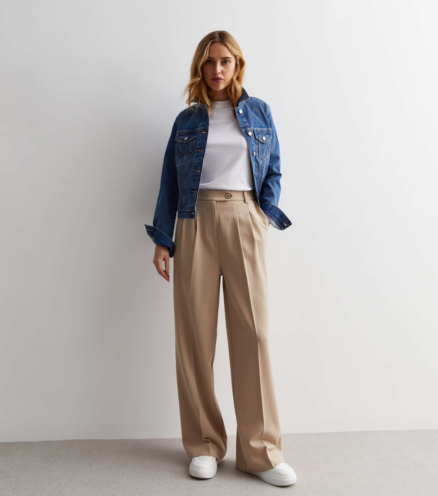 Stone High Waist Tailored Wide Leg Trousers Image 5