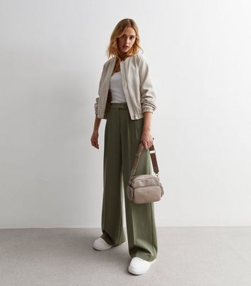 Womens khaki wide hot sale leg trousers