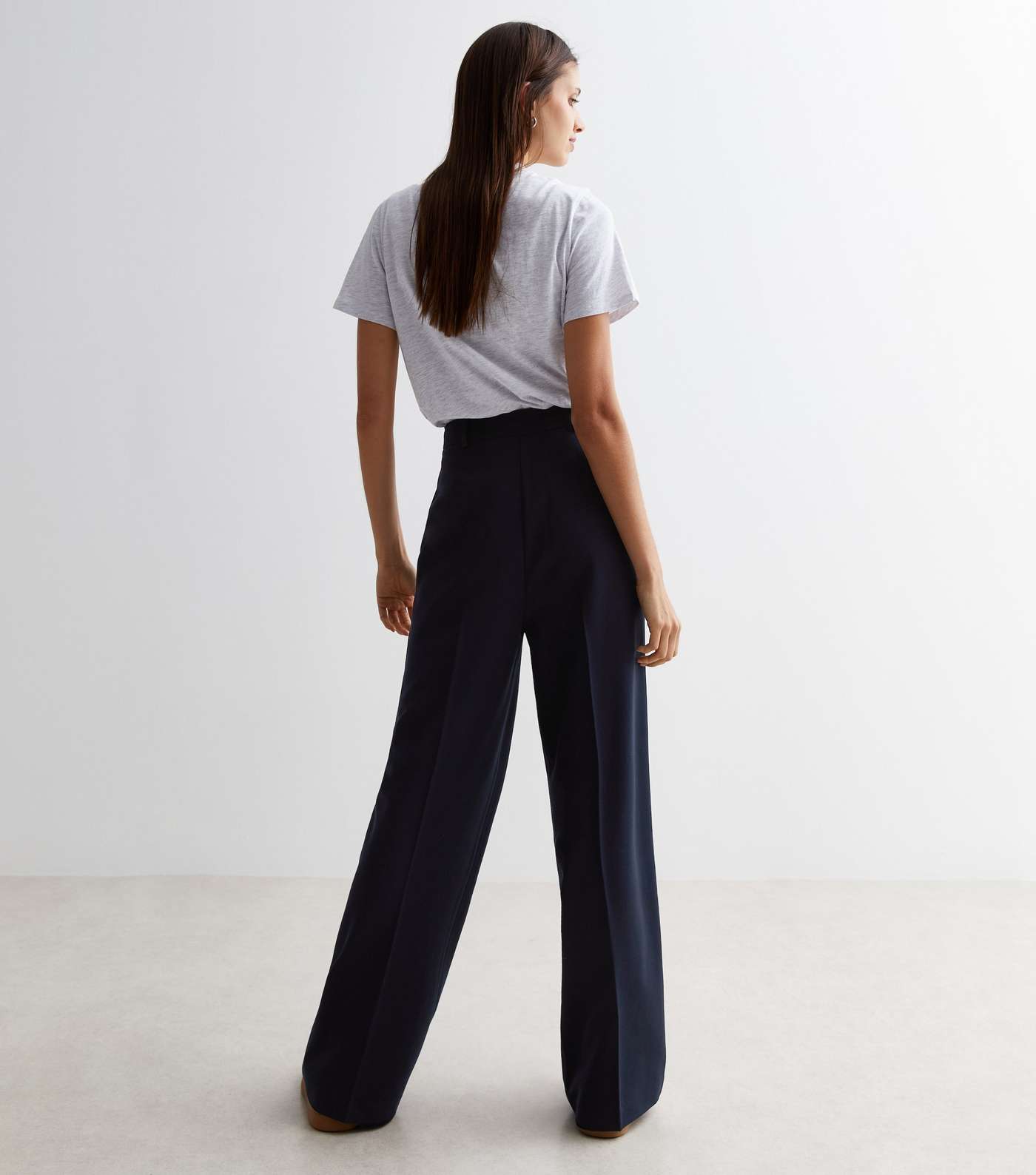 Navy Wide Leg Trousers Image 3