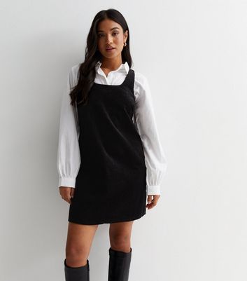 Petite Black Cord Mini Pinafore Dress | New Look