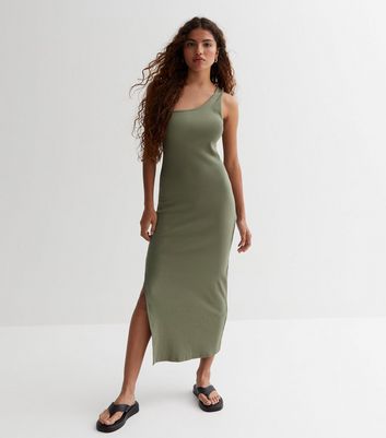 Khaki one 2025 shoulder dress