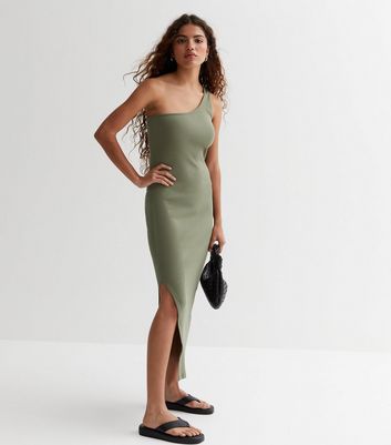 Khaki one shoulder clearance dress