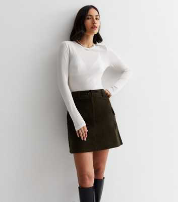 Khaki Cord Cargo Mini Skirt