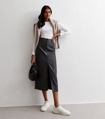 Leather midi deals skirt