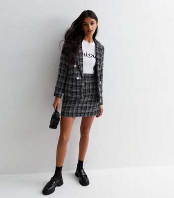 Black Check Boucl Mini Skirt New Look