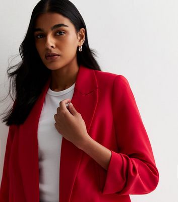 Red Ruched Sleeve Blazer New Look