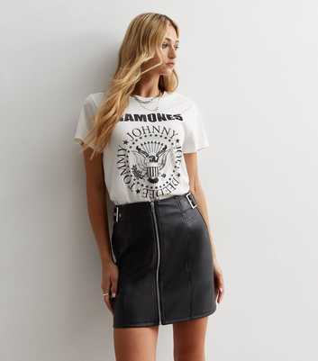 Black Leather-Look Double Buckle Mini Skirt