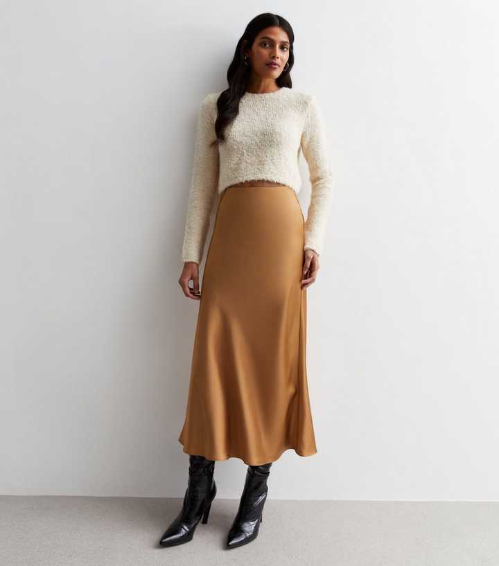 Brown Satin Midi Skirt – Urban Threads Clothing Boutique