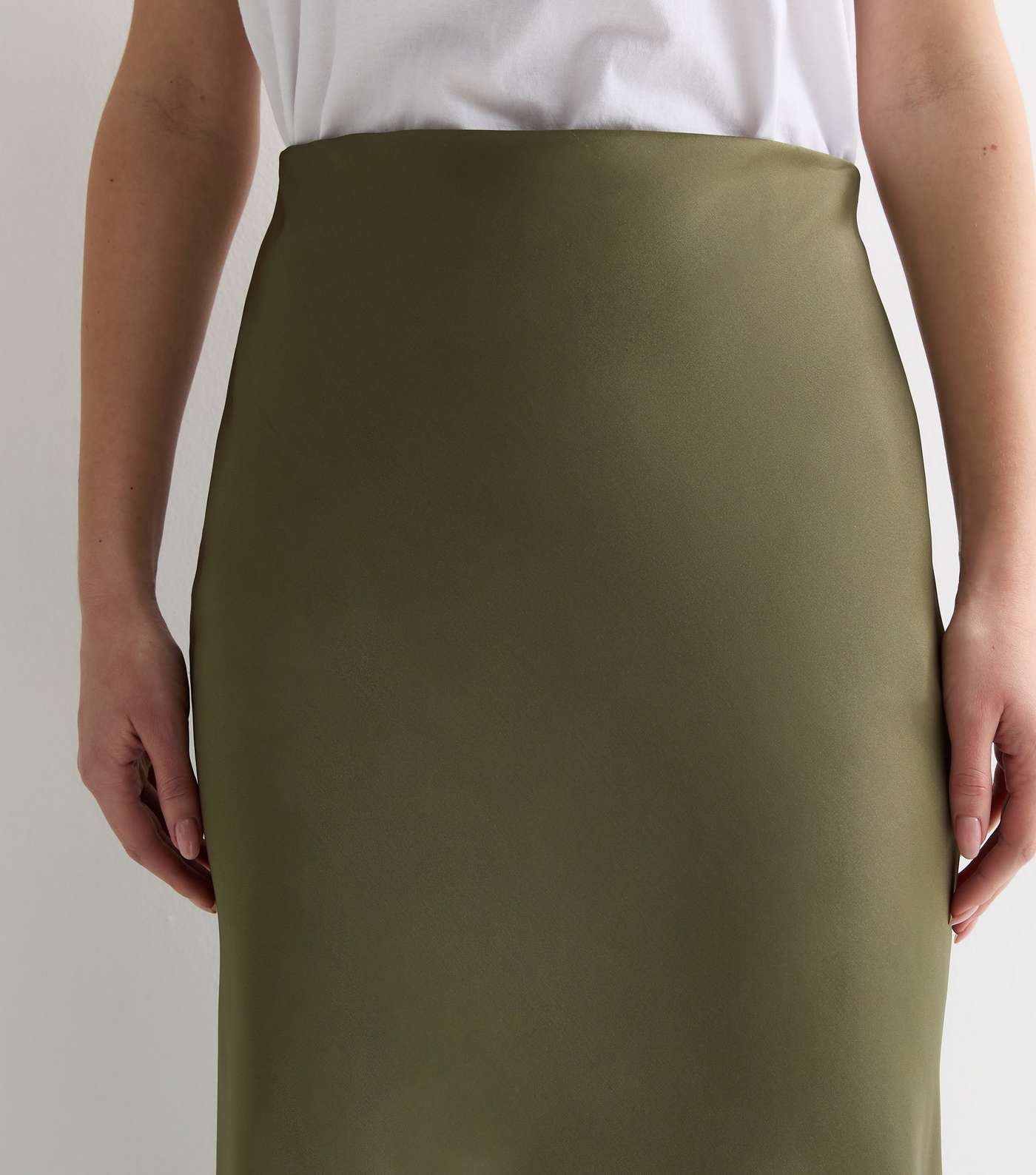 Olive Satin Bias Midi Skirt Image 2