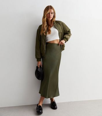 Mid length satin skirts clearance khaki