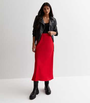 Red Shine Satin Bias Cut Midaxi Skirt