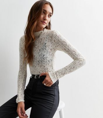 Cream Lace High Neck Top New Look