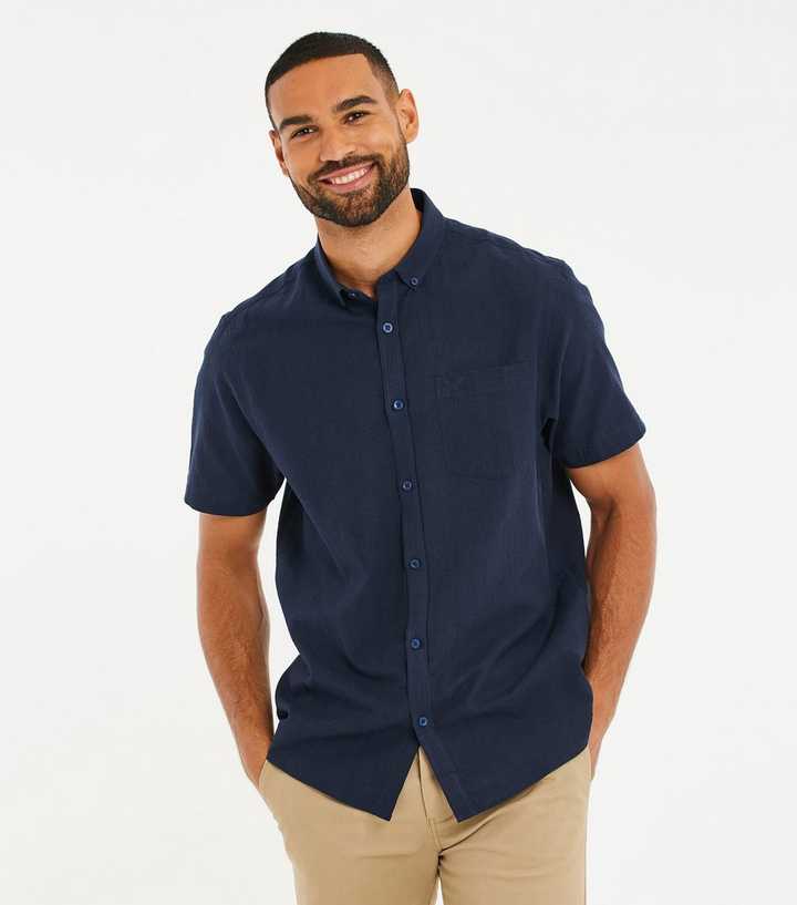 navy short sleeve button up