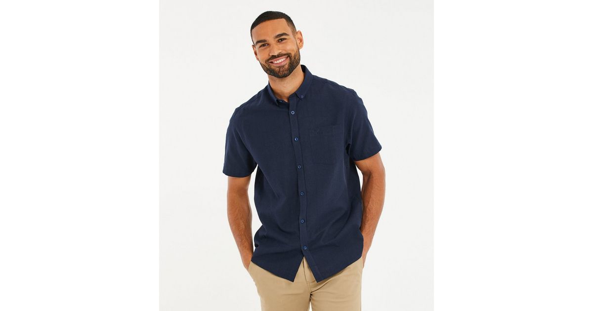 Threadbare Navy Linen Short Sleeve Shirt | New Look
