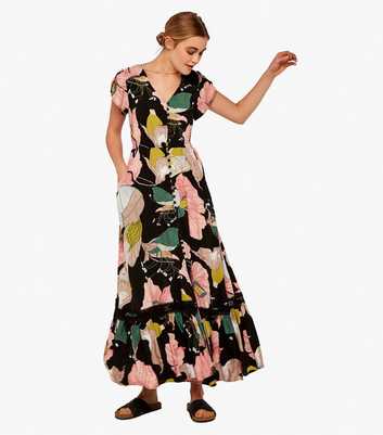 Apricot Black Floral Tiered Maxi Dress