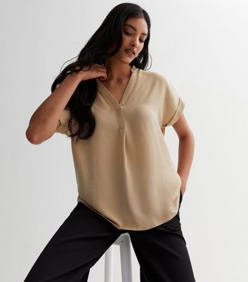 Camel Short Sleeve Blouse New Look